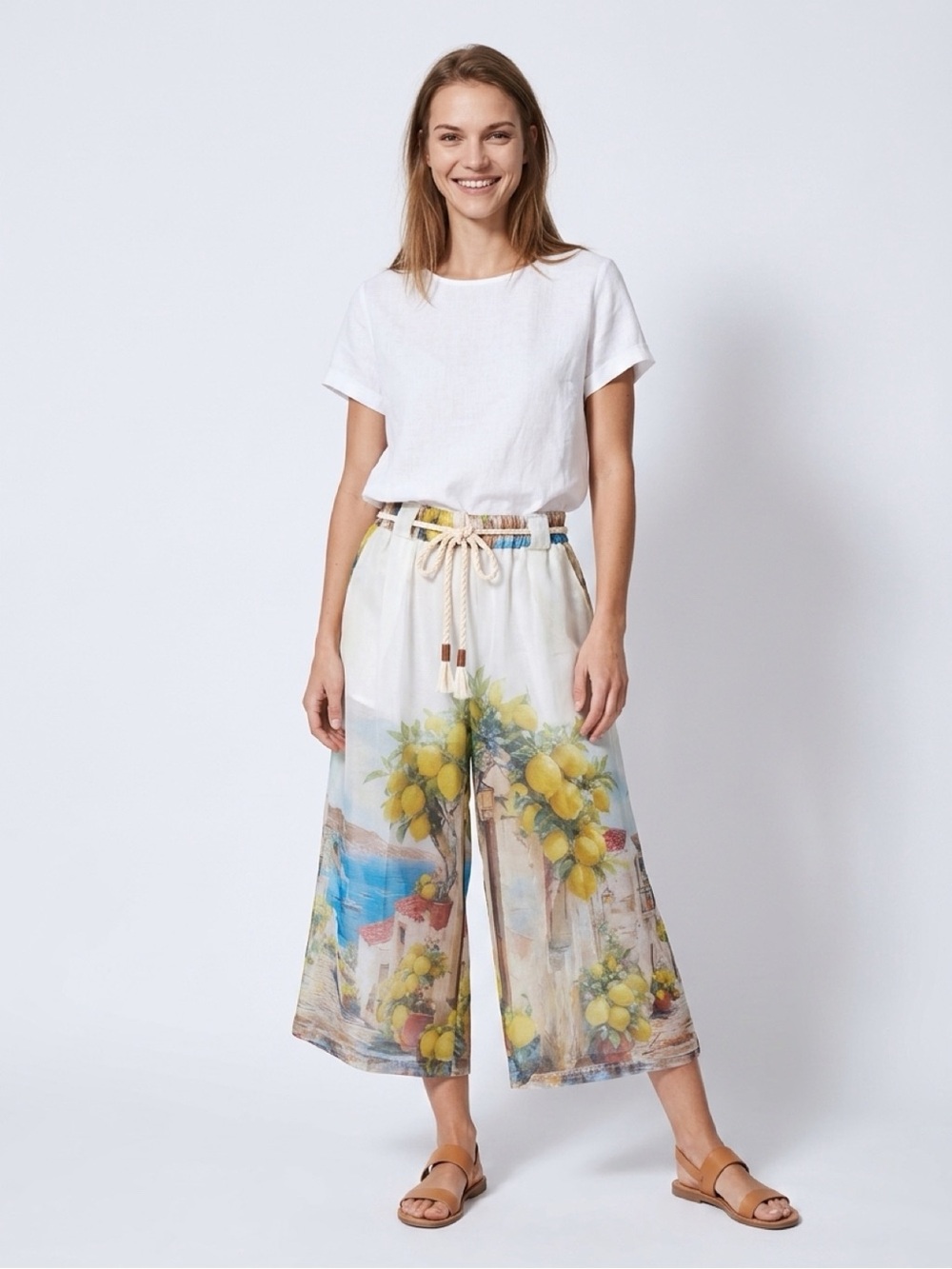 Wide Leg Lemon Print Cropped Pants NWT